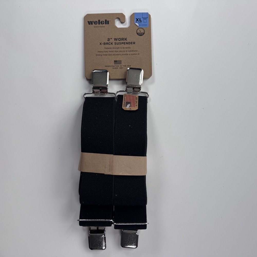 WELCH 2" X-Back Casual Clip On Suspender Sz XL 36-54" Long Black Made in USA